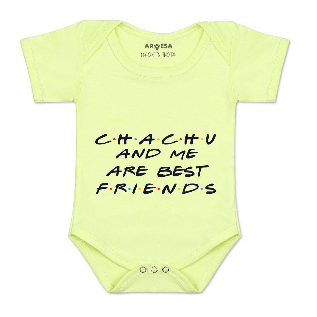 Arvesa Chachu & Me Are Best Friend Design-418 White 0-3 Months Jumpsuit for Baby Boy & Girl dress .