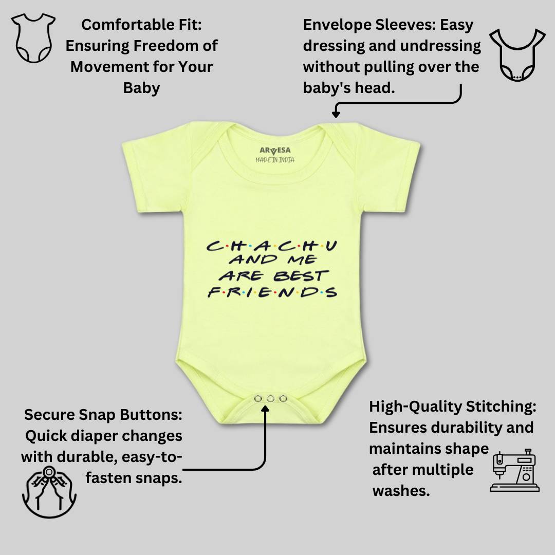 Arvesa Chachu & Me Are Best Friend Design-418 White 0-3 Months Jumpsuit for Baby Boy & Girl dress .
