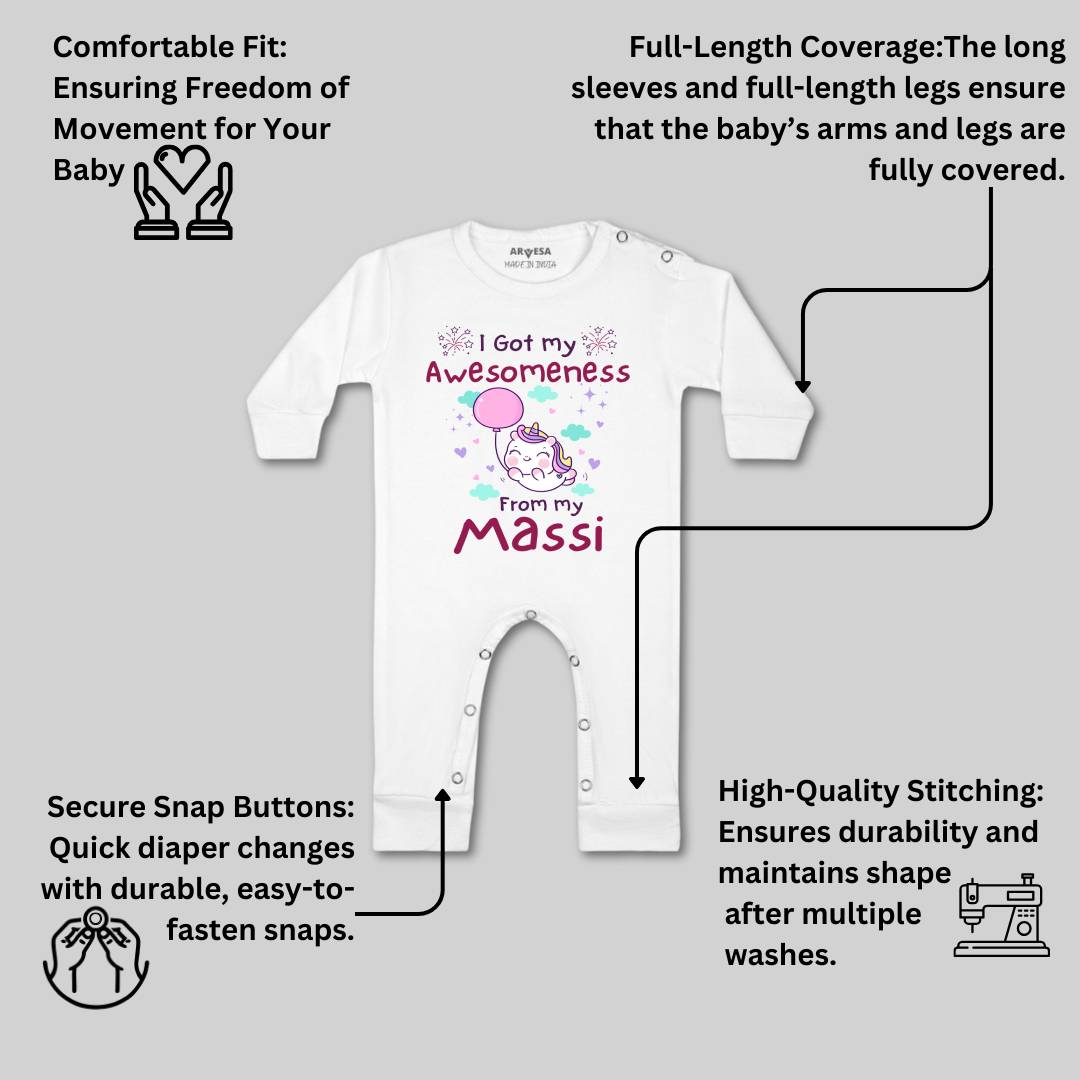 Arvesa I Got Awesomeness From Maasi Design-915 White 0-3 Months Jumpsuit for Baby Boy & Girl dress .