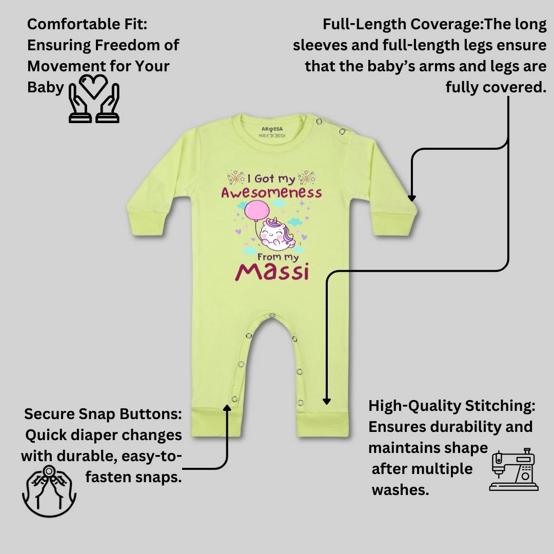 Arvesa I Got Awesomeness From Maasi Design-915 White 0-3 Months Jumpsuit for Baby Boy & Girl dress .