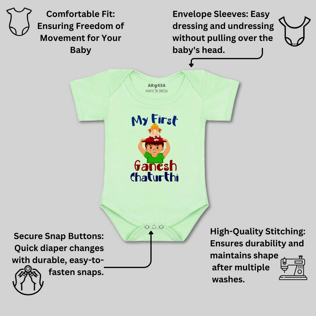 Arvesa Design-1043 Ganpati My First Baby Boy and Baby Girl Dress .