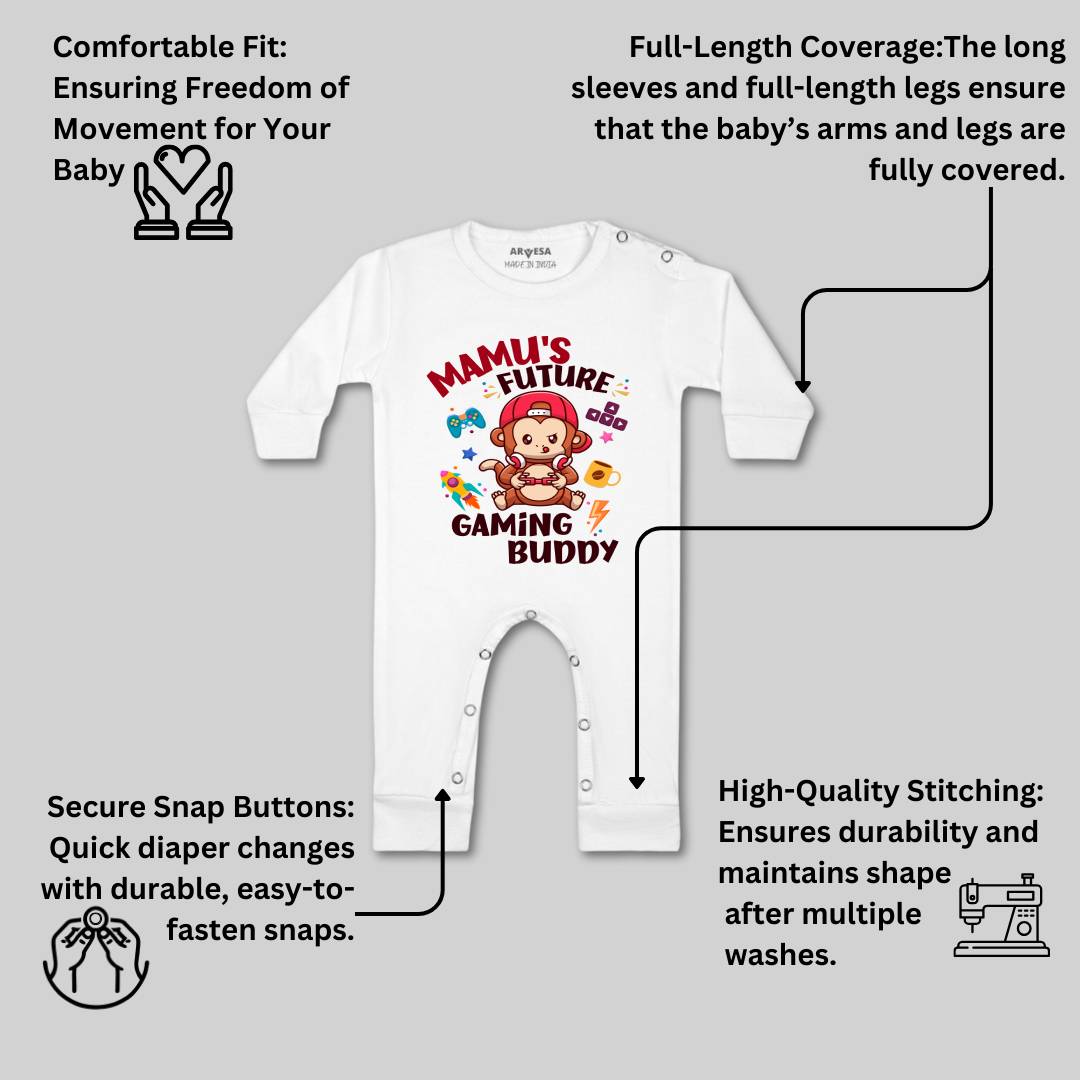 Arvesa Mamu Future Gaming Buddy Design-1158 White 0-3 Months Jumpsuit for Baby Boy & Girl dress .