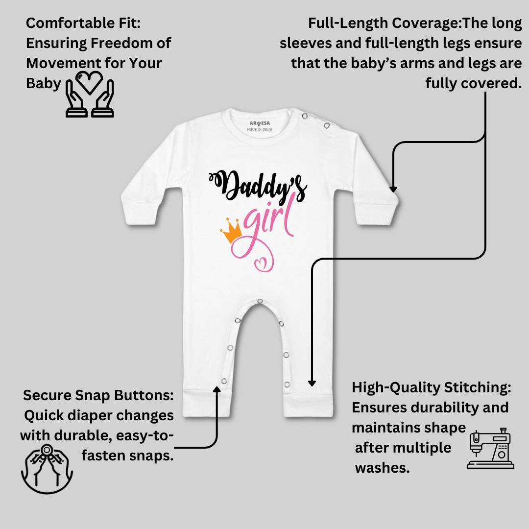 Arvesa Daddy Girl Design-116 White 0-3 Months Jumpsuit for Baby Boy & Girl dress .
