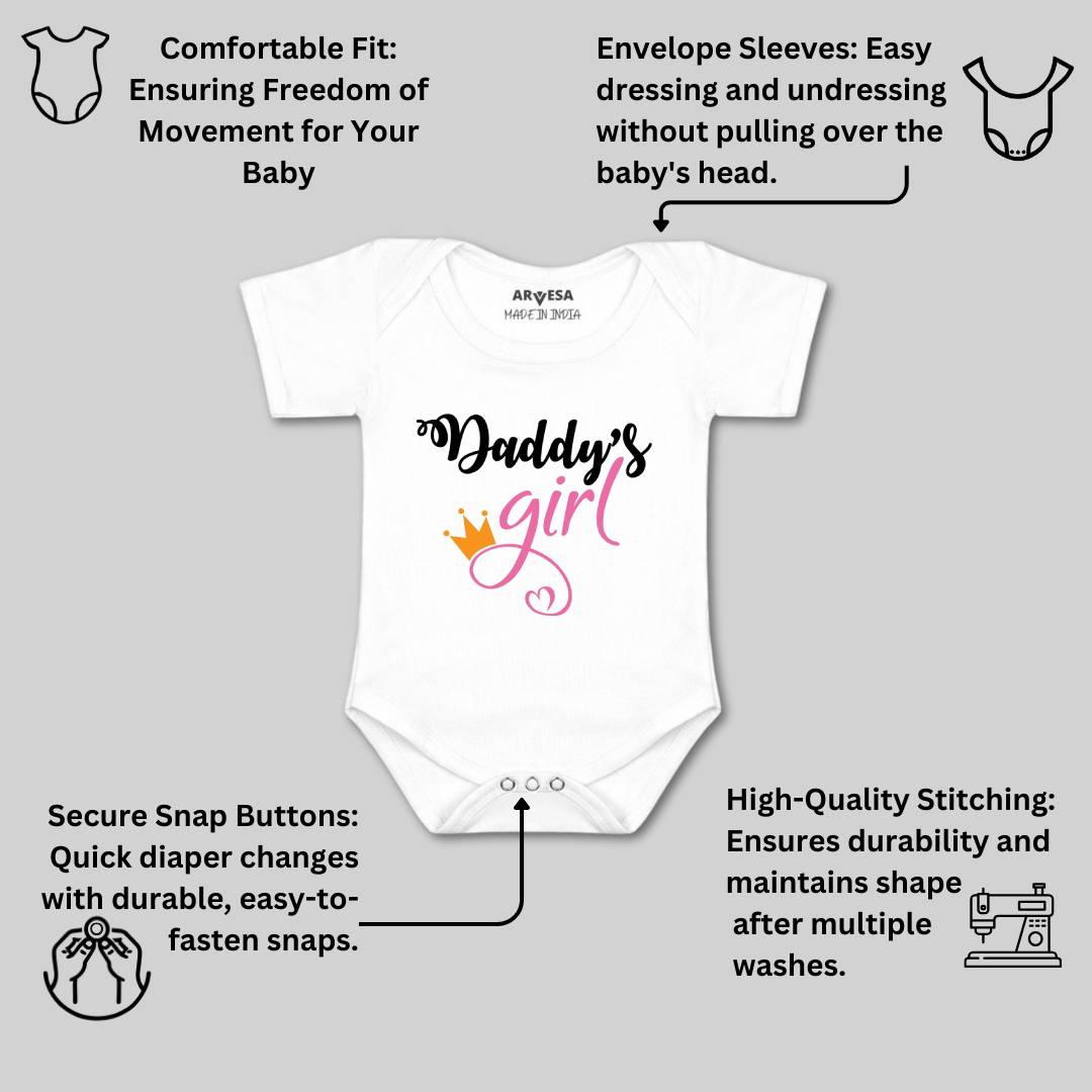 Arvesa Daddy Girl Design-116 White 0-3 Months Jumpsuit for Baby Boy & Girl dress .