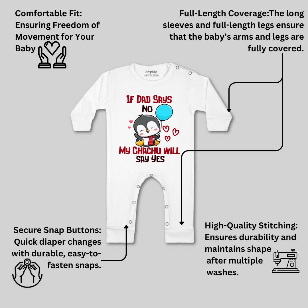 Arvesa If Dad Say No My Chachu Design-1181 White 0-3 Months Jumpsuit Baby Boy & Girl dress .