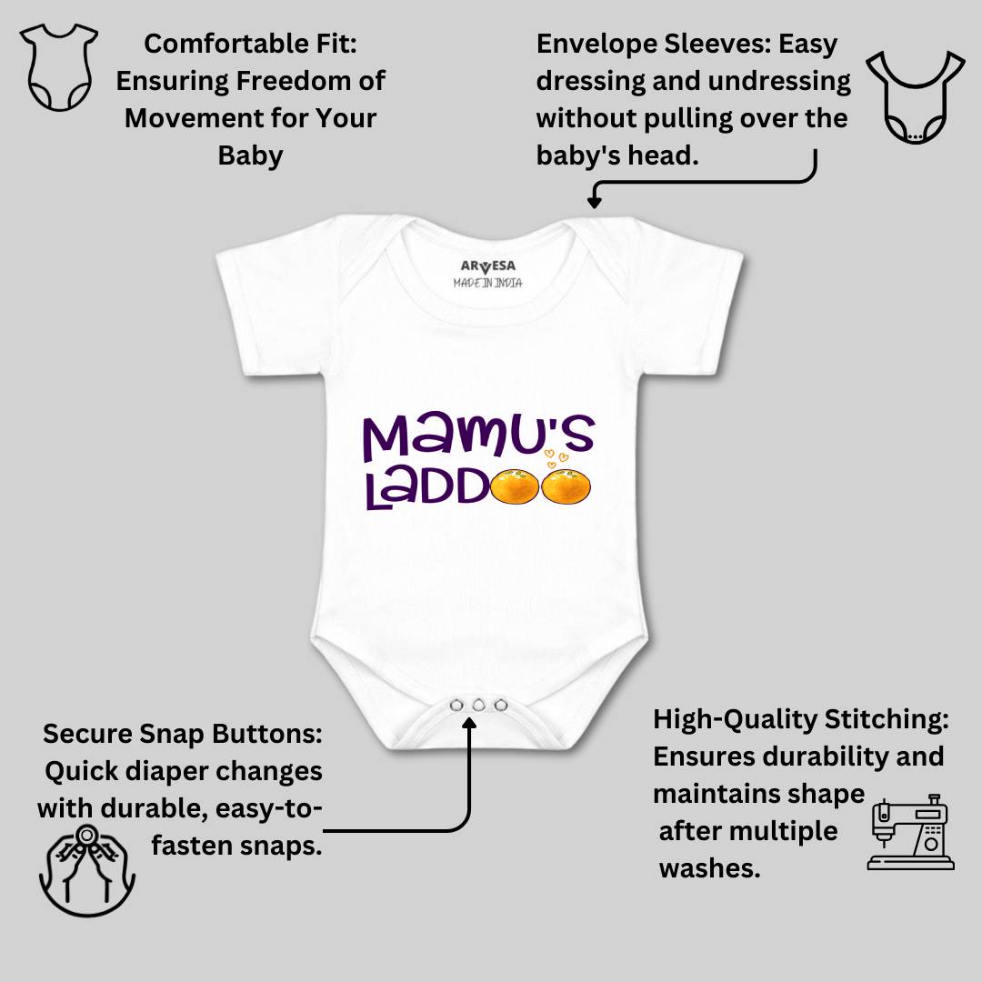 Arvesa Mamu Laddoo Design-1194 White 0-3 Months Jumpsuit for Baby Boy & Girl dress .