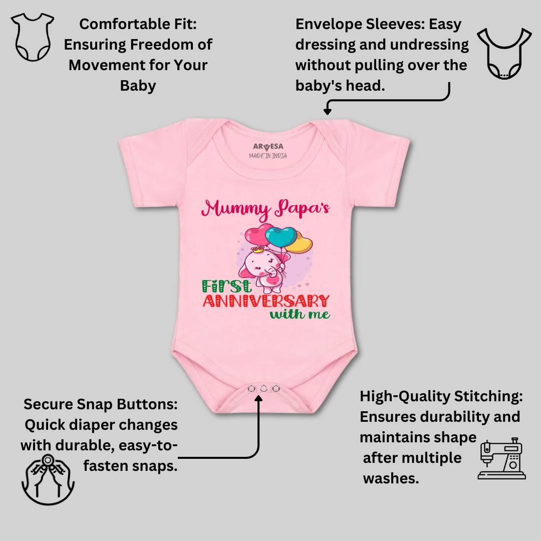 Arvesa Mummy Papa First Anniversary With Me Design-1199 White 0-3 Month Jumpsuit Baby Boy & Girl dress.