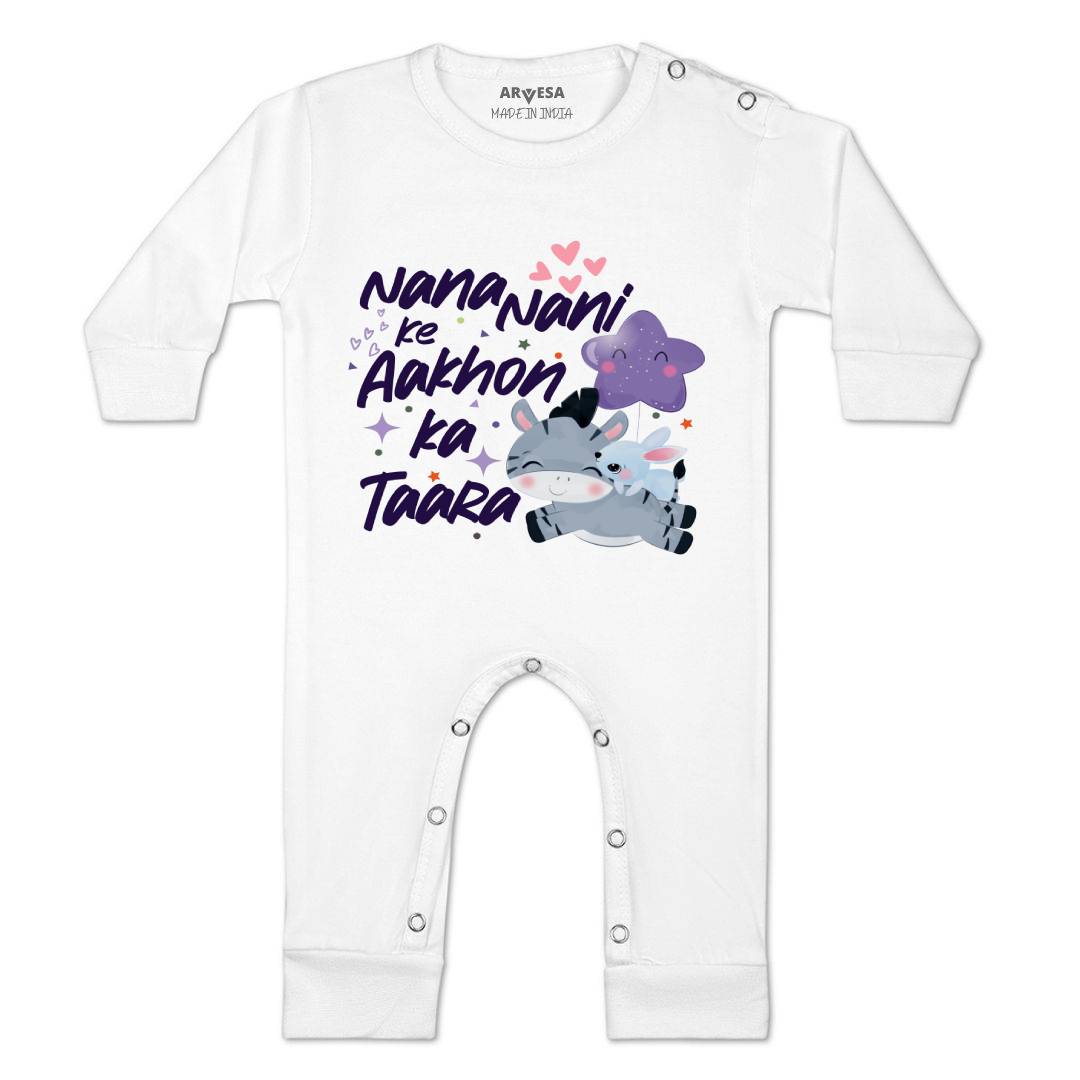 Arvesa Nana Nani Ke Aankhon Ka Tara Design-1204 White 0-3 Months Jumpsuit for Baby Boy & Girl dress .