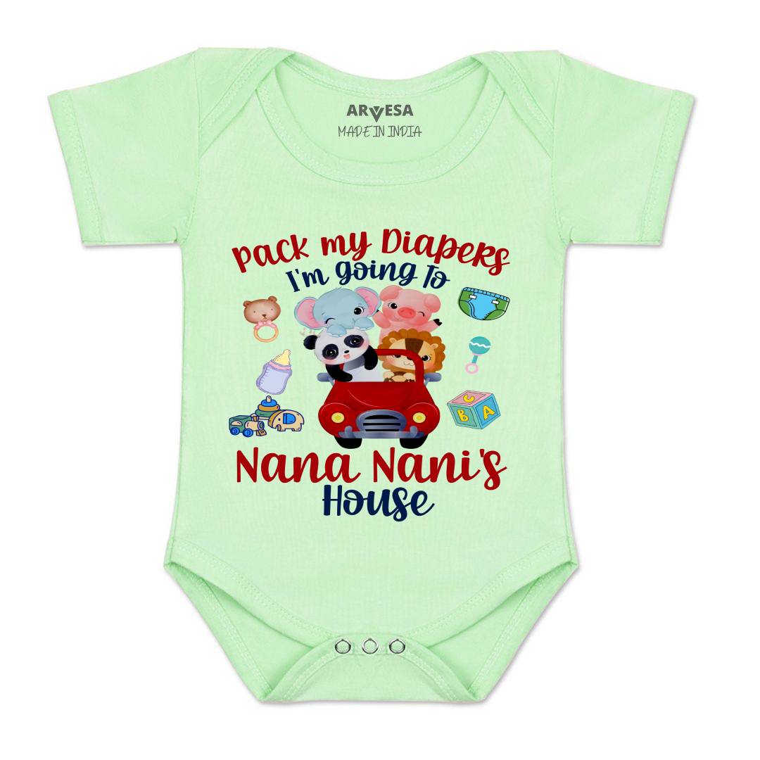 Arvesa I Am Going To Nana Nani House Design-1236 White 0-3 Jumpsuit Baby Boy & Girl dress.