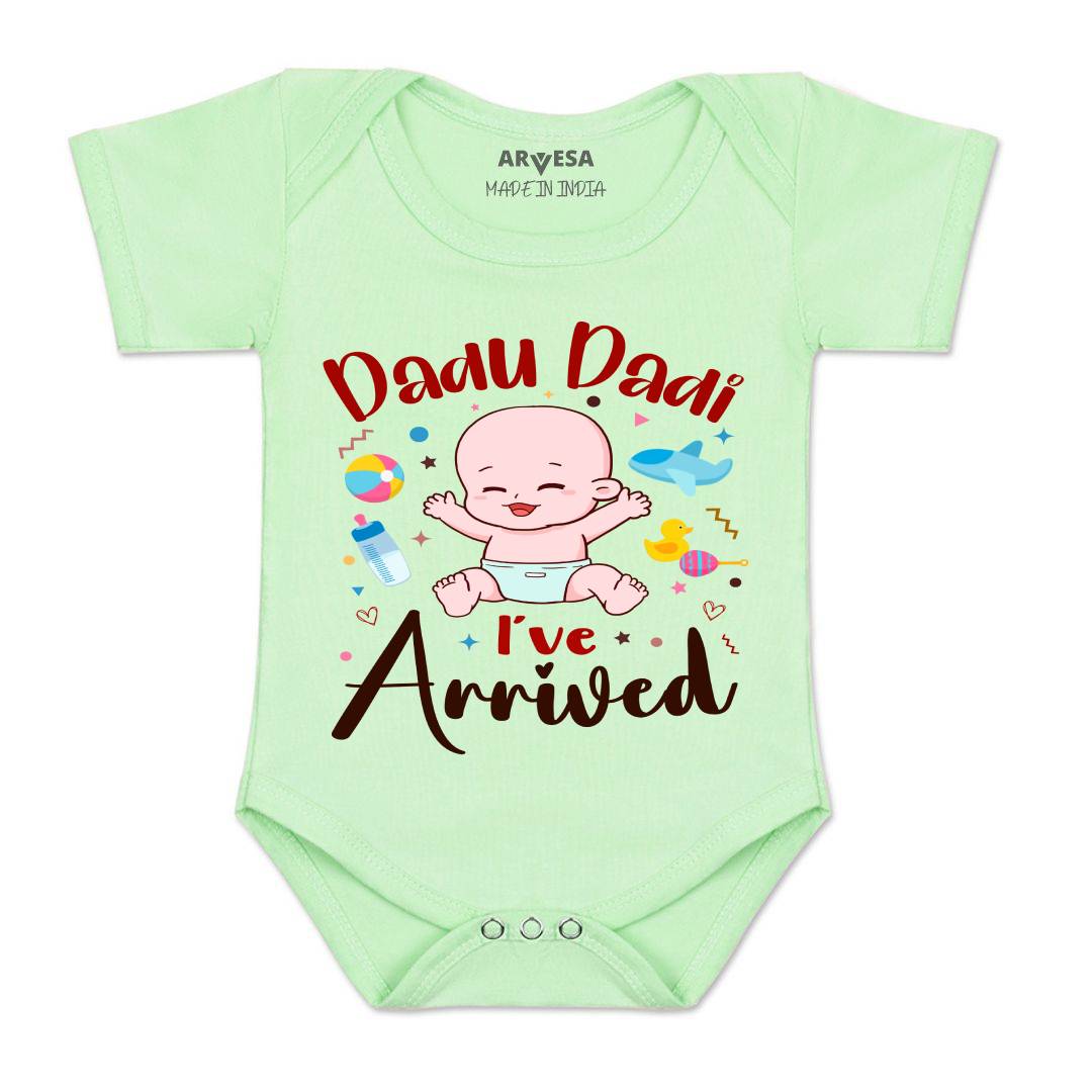 Arvesa Dada Dadi I Have Arrived Design-1237 White 0-3 Months Jumpsuit for Baby Boy & Girl dress .