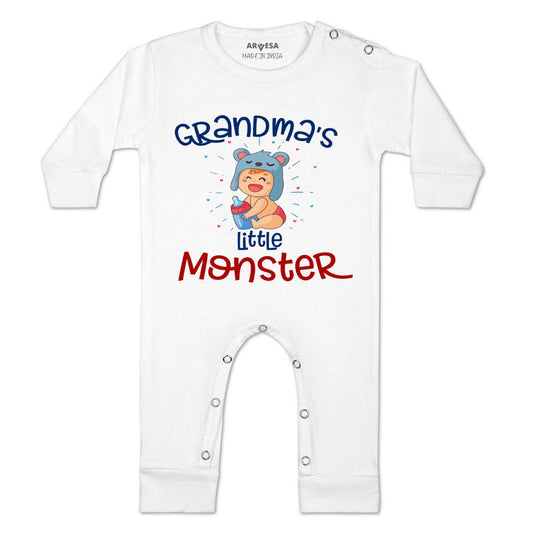 Arvesa Grandma Little Monster Design-1246 White 0-3 Months Jumpsuit for Baby Boy & Girl dress .