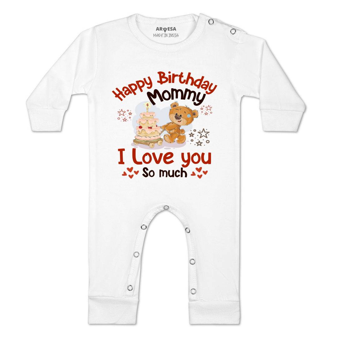 Arvesa Happy Birthday Mummy. I Love You So Much. Design-1304 White 0-3 Jumpsuit Baby Boy & Girl dress .