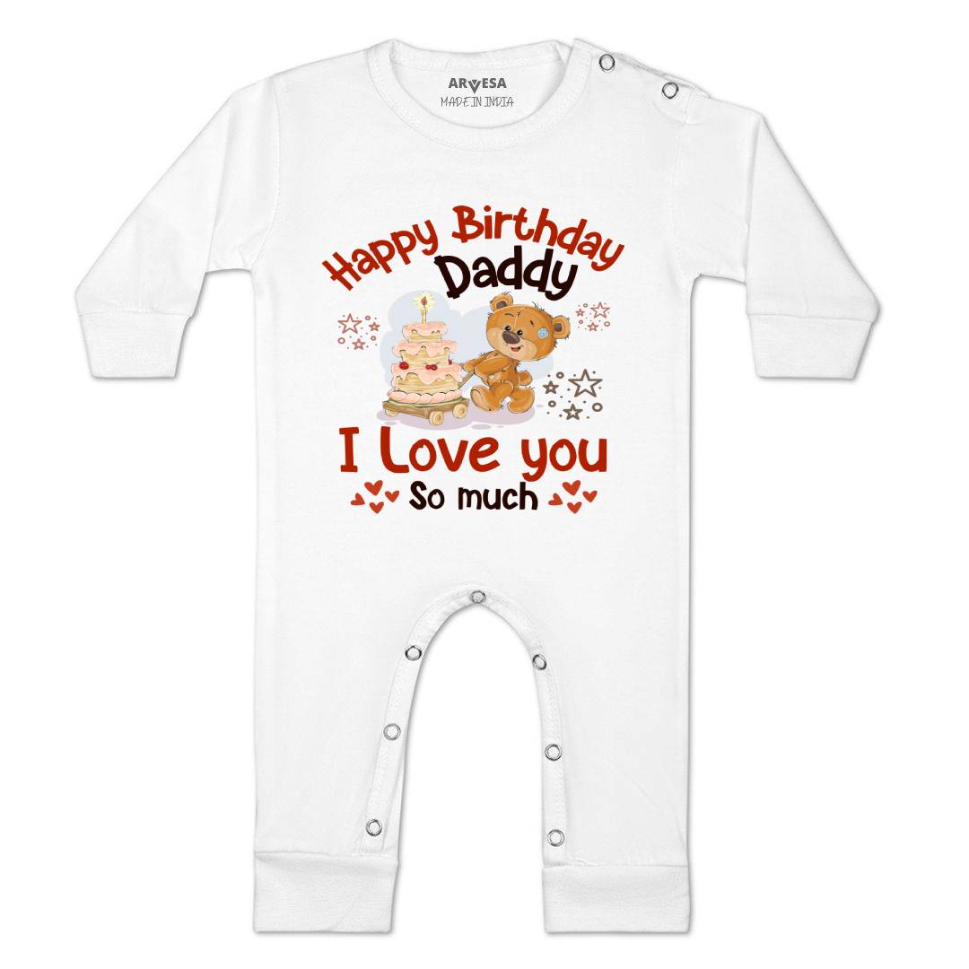 Arvesa Happy Birthday Daddy. I Love You So Much. Design-1305 White 0-3 Jumpsuit Baby Boy & Girl dress .