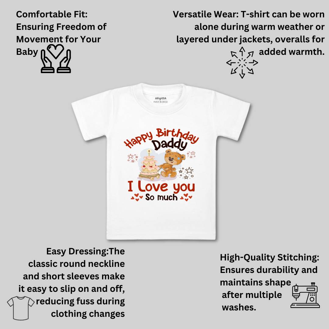 Arvesa Happy Birthday Daddy. I Love You So Much. Design-1305 White 0-3 Jumpsuit Baby Boy & Girl dress .