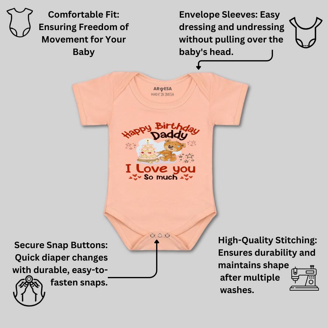 Arvesa Happy Birthday Daddy. I Love You So Much. Design-1305 White 0-3 Jumpsuit Baby Boy & Girl dress .