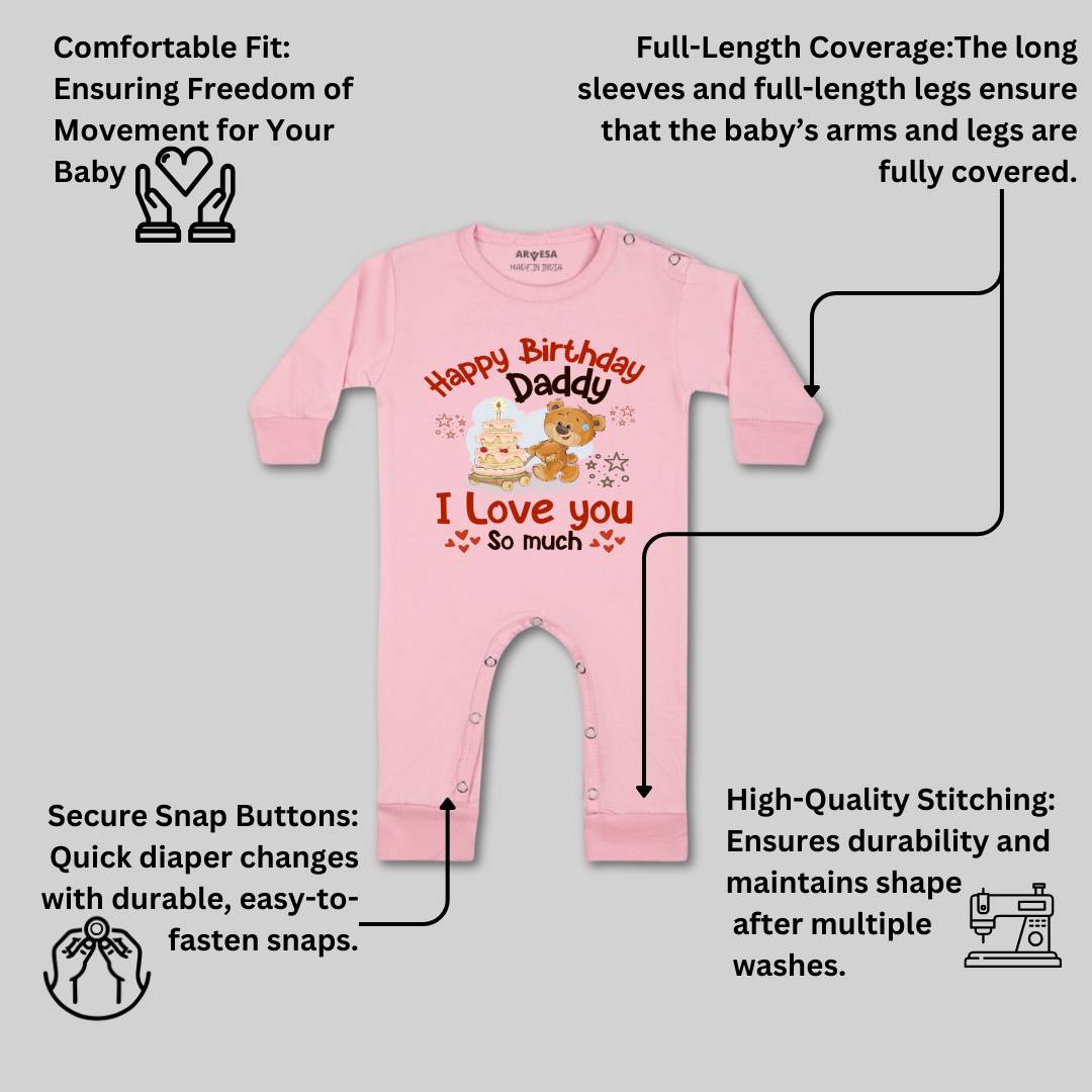 Arvesa Happy Birthday Daddy. I Love You So Much. Design-1305 White 0-3 Jumpsuit Baby Boy & Girl dress .