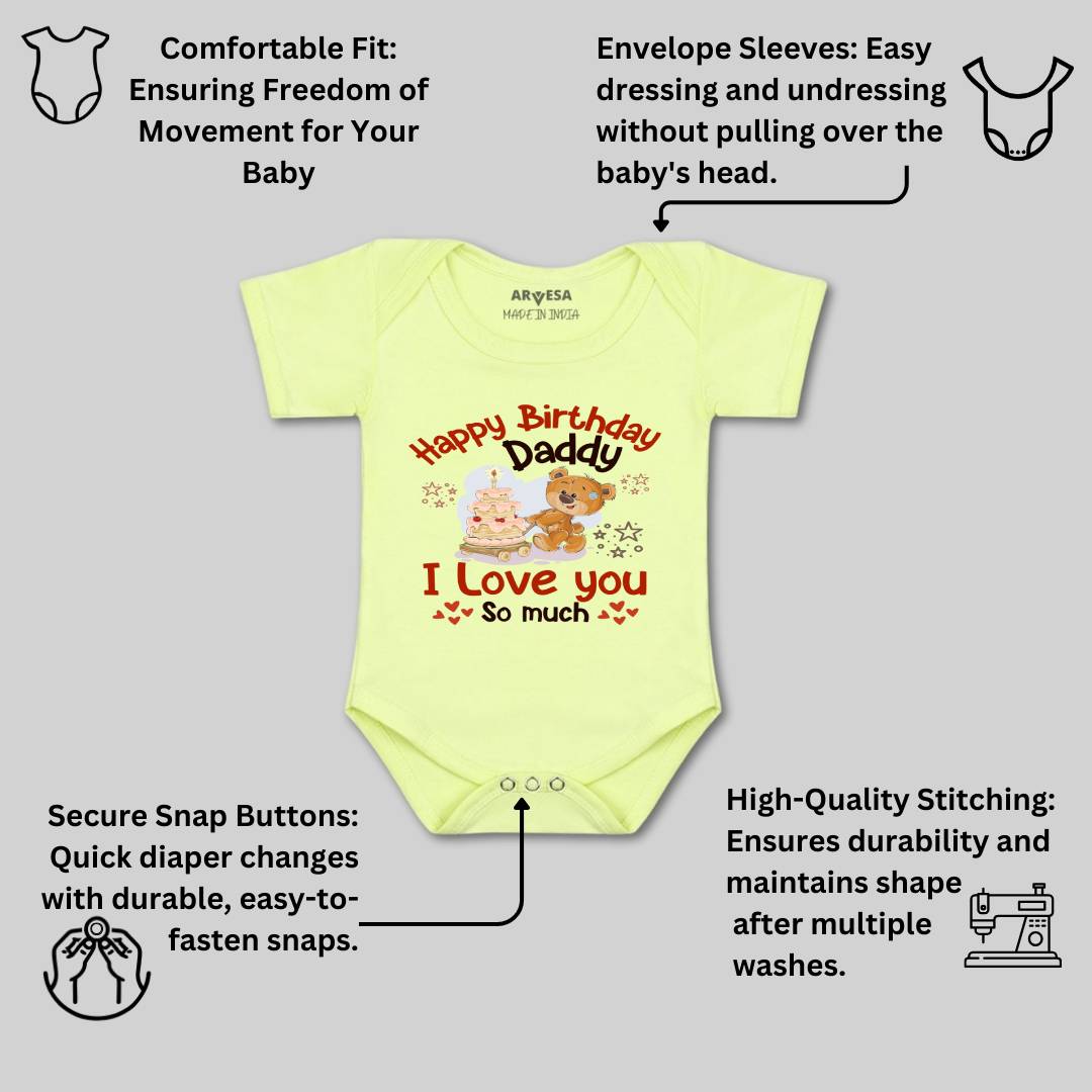 Arvesa Happy Birthday Daddy. I Love You So Much. Design-1305 White 0-3 Jumpsuit Baby Boy & Girl dress .