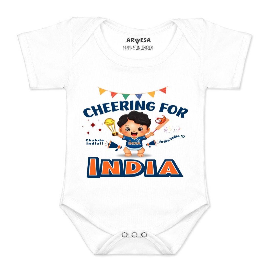 Arvesa Cheering For India Design-1459 White 0-3 Months Jumpsuit for Baby Boy & Girl dress .
