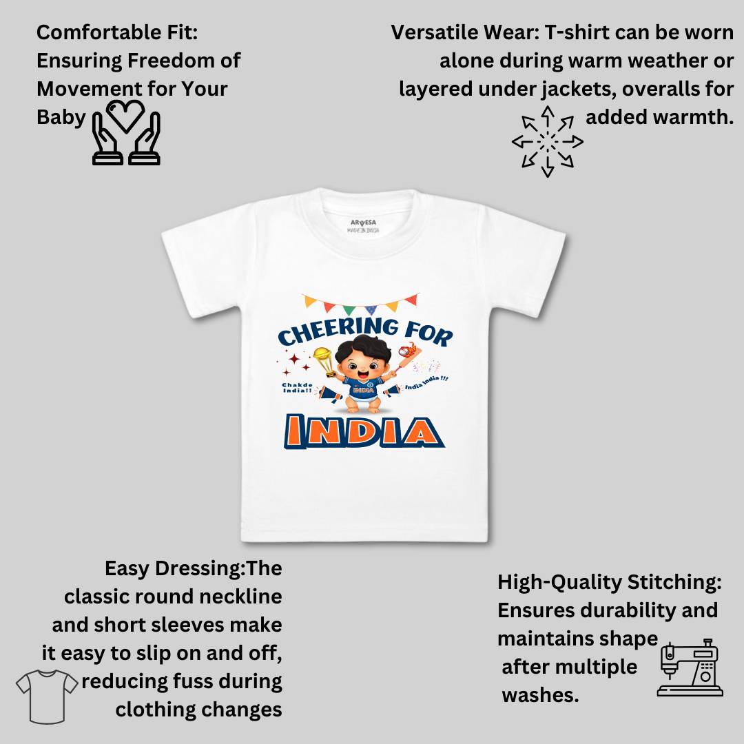 Arvesa Cheering For India Design-1459 White 0-3 Months Jumpsuit for Baby Boy & Girl dress .