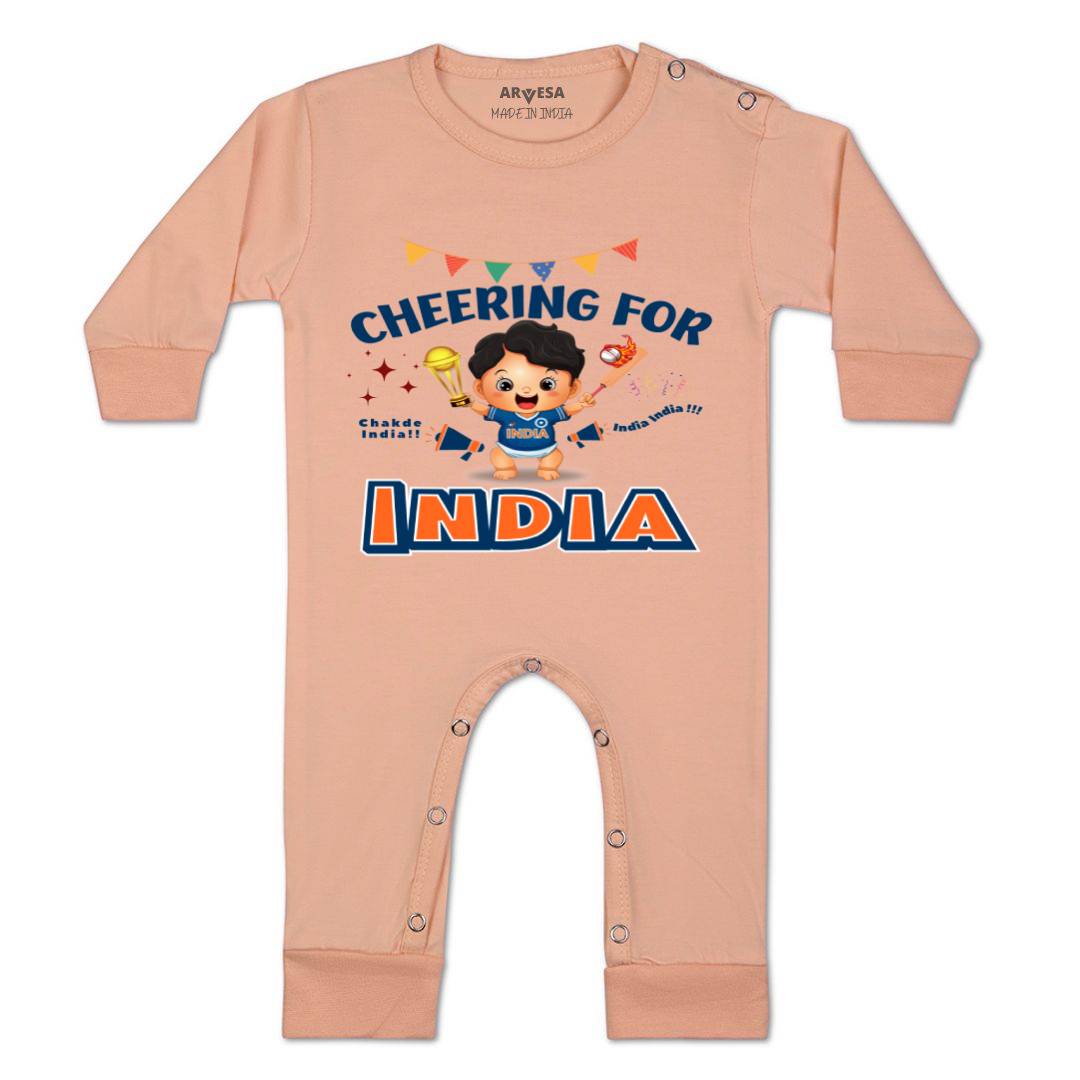 Arvesa Cheering For India Design-1459 White 0-3 Months Jumpsuit for Baby Boy & Girl dress .