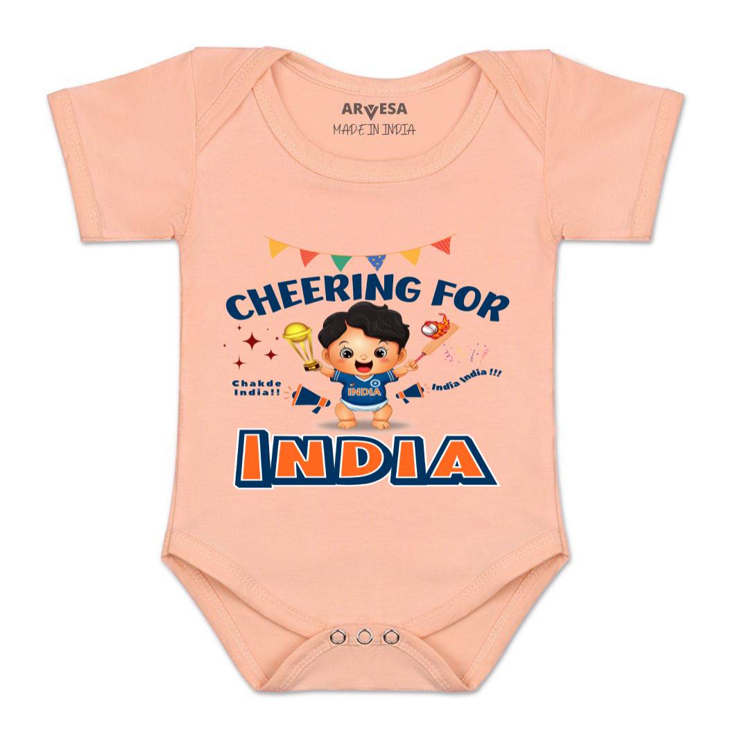 Arvesa Cheering For India Design-1459 White 0-3 Months Jumpsuit for Baby Boy & Girl dress .