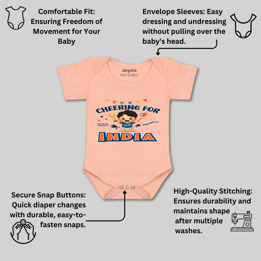 Arvesa Cheering For India Design-1459 White 0-3 Months Jumpsuit for Baby Boy & Girl dress .