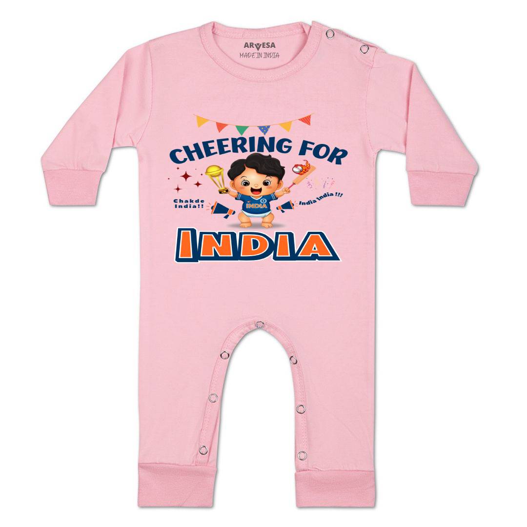 Arvesa Cheering For India Design-1459 White 0-3 Months Jumpsuit for Baby Boy & Girl dress .