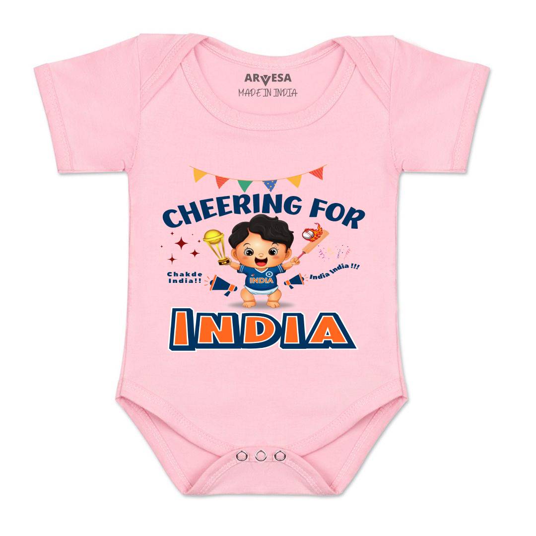 Arvesa Cheering For India Design-1459 White 0-3 Months Jumpsuit for Baby Boy & Girl dress .