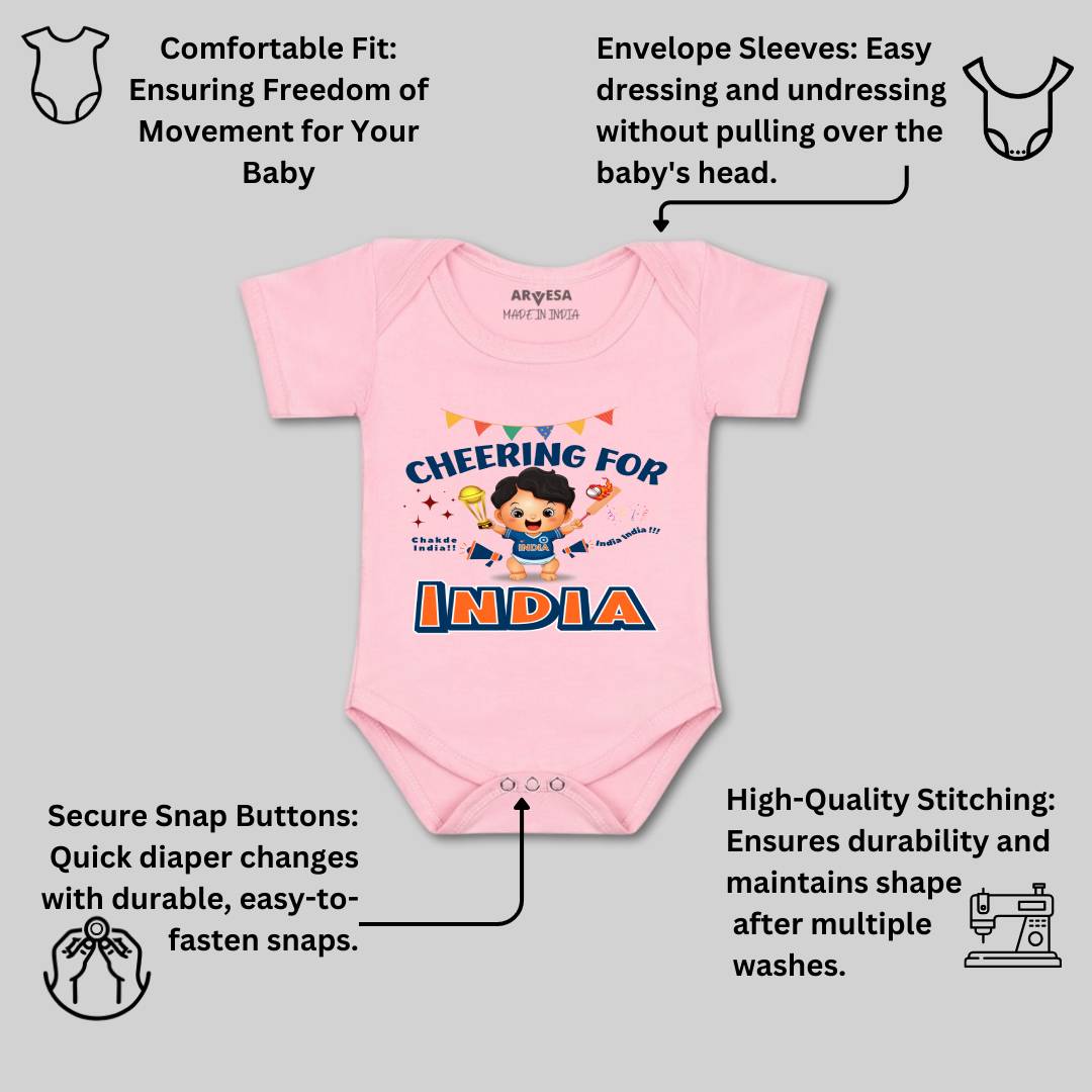 Arvesa Cheering For India Design-1459 White 0-3 Months Jumpsuit for Baby Boy & Girl dress .