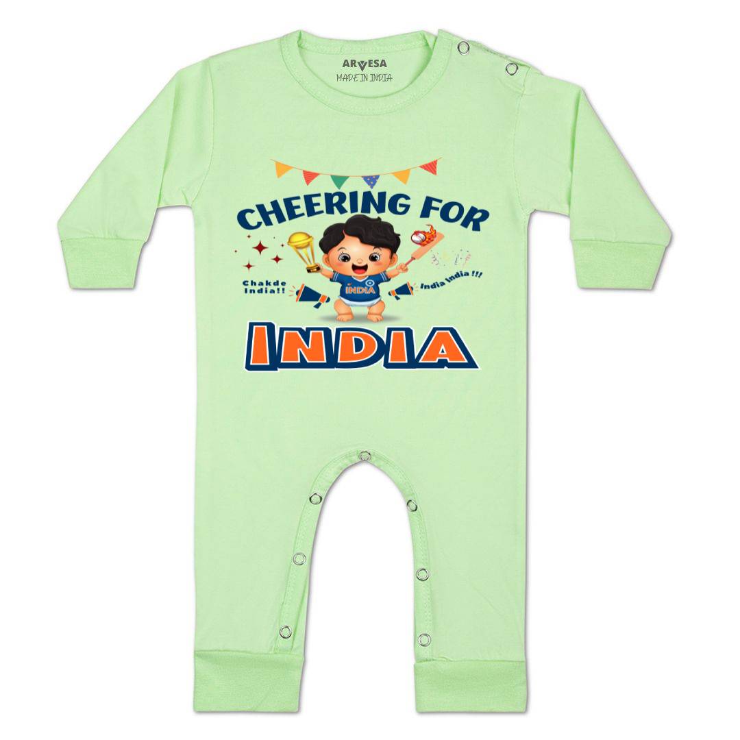 Arvesa Cheering For India Design-1459 White 0-3 Months Jumpsuit for Baby Boy & Girl dress .