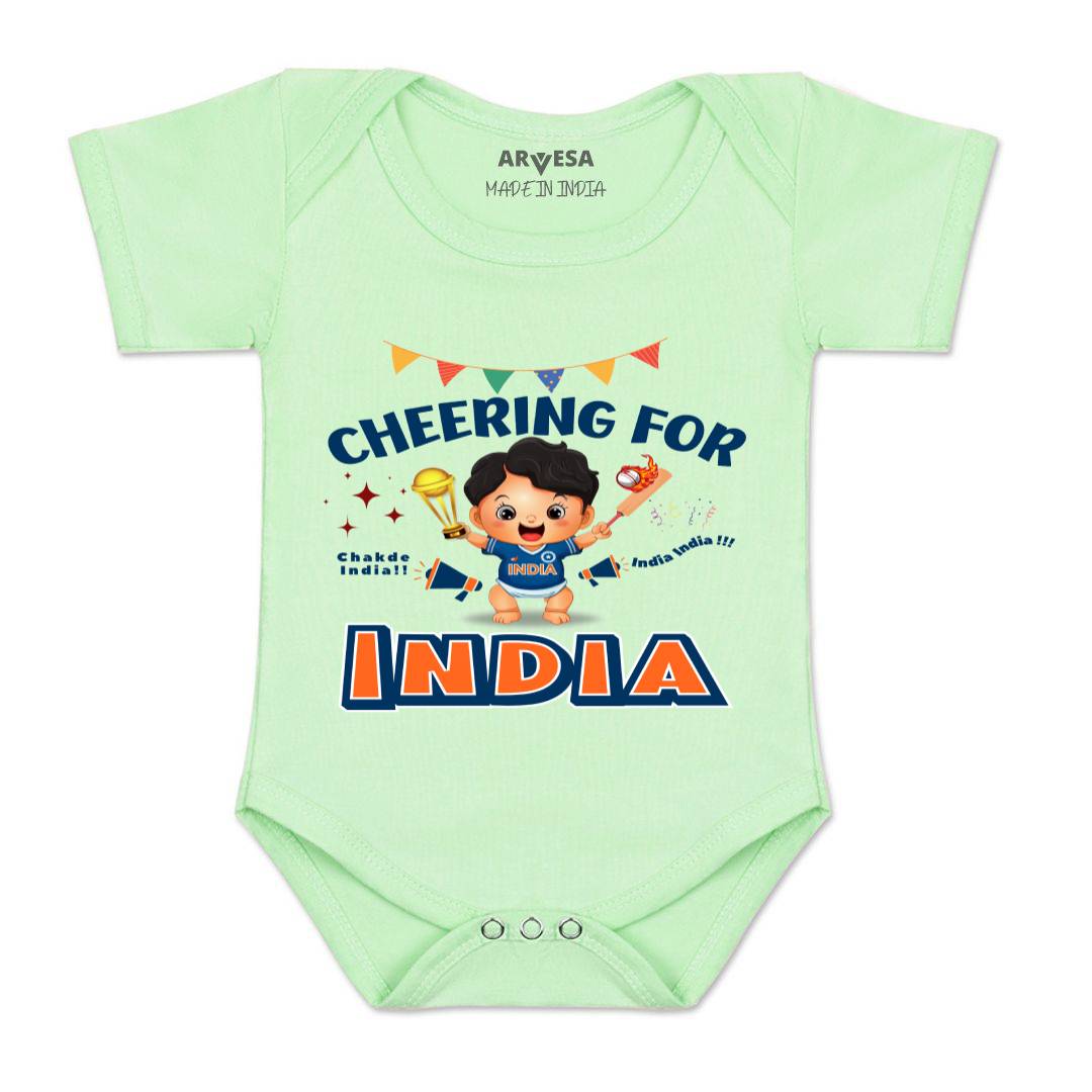 Arvesa Cheering For India Design-1459 White 0-3 Months Jumpsuit for Baby Boy & Girl dress .