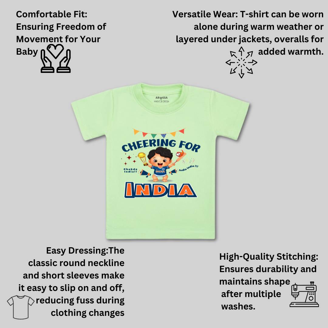Arvesa Cheering For India Design-1459 White 0-3 Months Jumpsuit for Baby Boy & Girl dress .