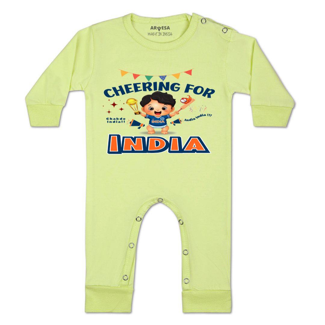 Arvesa Cheering For India Design-1459 White 0-3 Months Jumpsuit for Baby Boy & Girl dress .