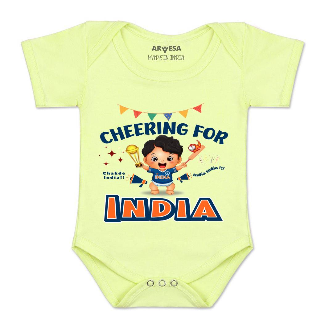 Arvesa Cheering For India Design-1459 White 0-3 Months Jumpsuit for Baby Boy & Girl dress .