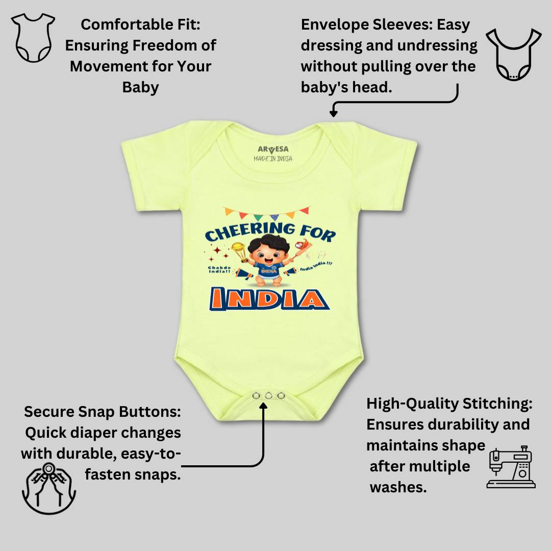 Arvesa Cheering For India Design-1459 White 0-3 Months Jumpsuit for Baby Boy & Girl dress .
