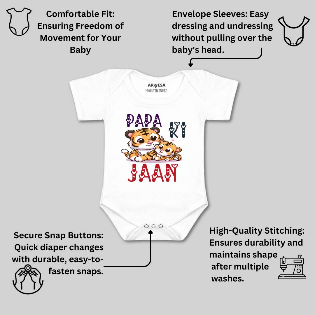 Arvesa Papa Ki Jaan Design-1475 White 0-3 Months Jumpsuit for Baby Boy & Girl dress .