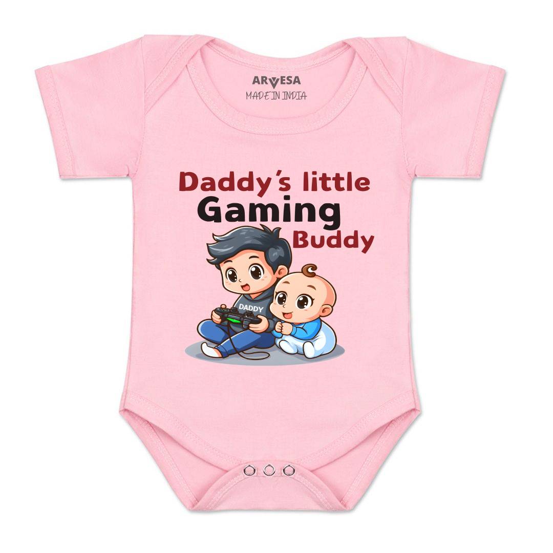 Arvesa Daddy Little Gaming Buddy Design-1486 White 0-3 Months Jumpsuit for Baby Boy & Girl dress .
