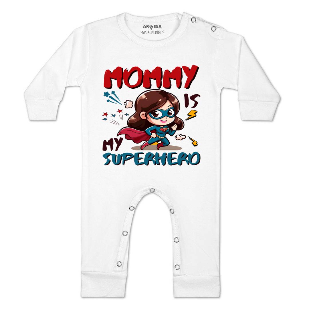 Arvesa Mommy Is My Superhero Design-1505 White 0-3 Months Jumpsuit for Baby Boy & Girl dress .