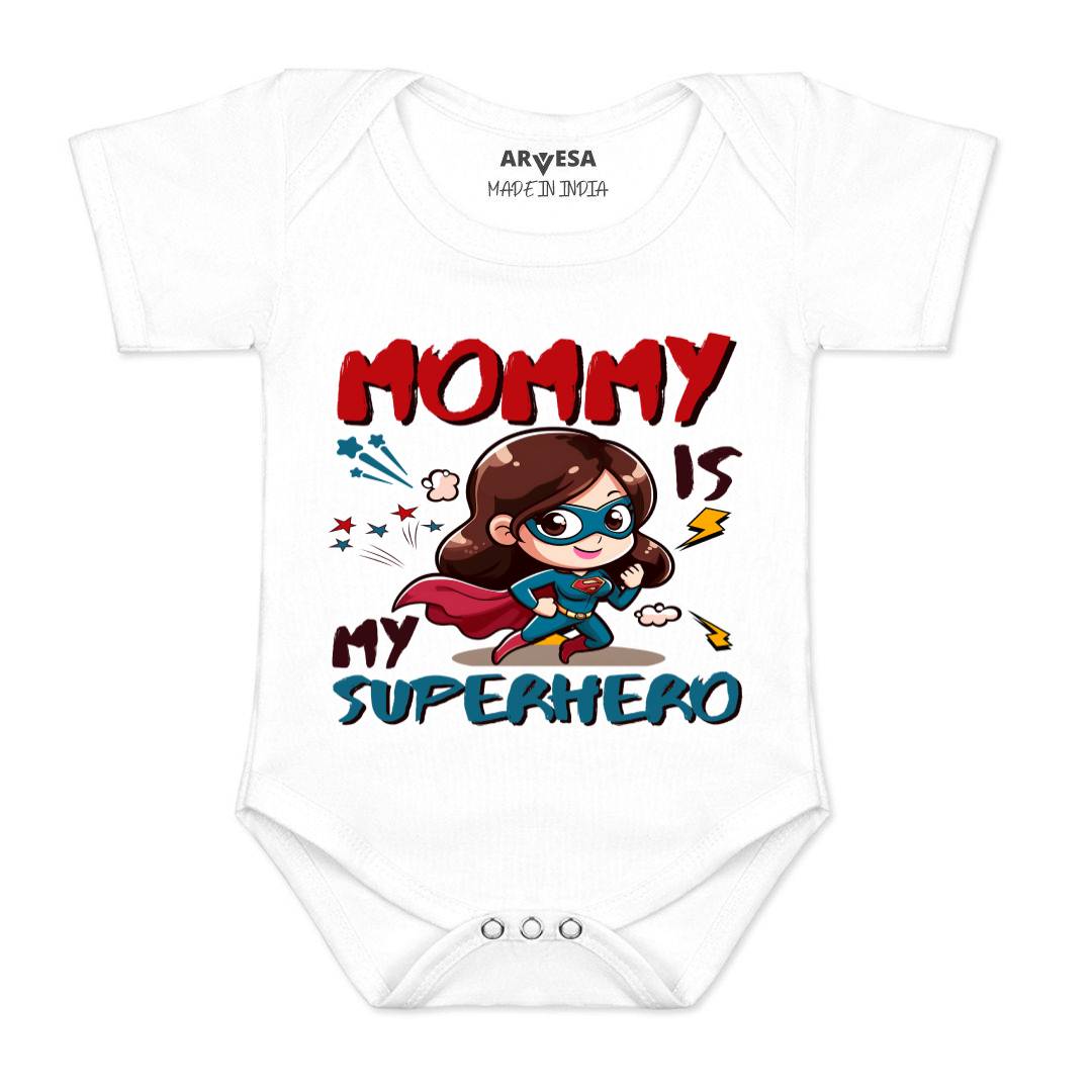 Arvesa Mommy Is My Superhero Design-1505 White 0-3 Months Jumpsuit for Baby Boy & Girl dress .
