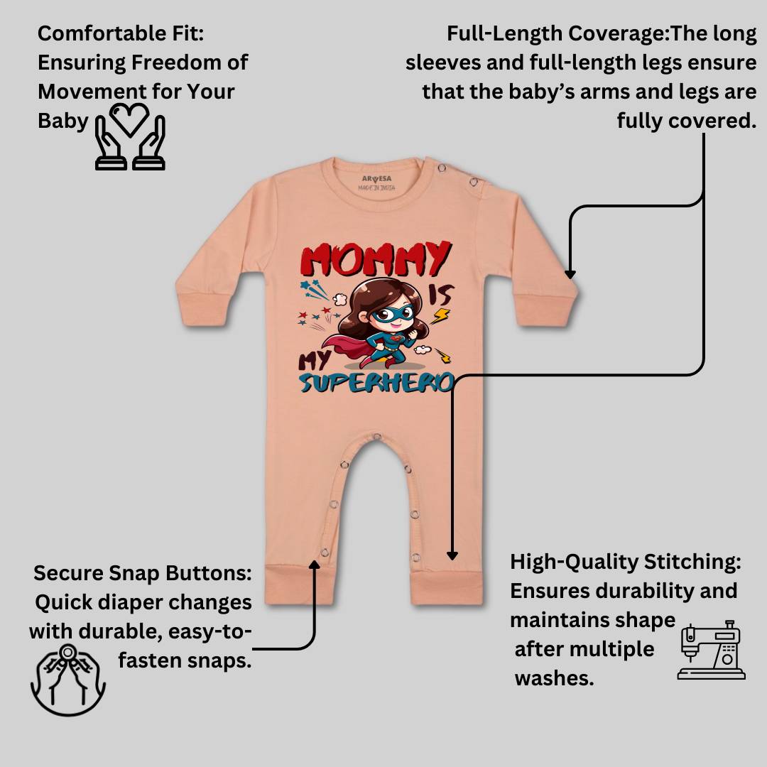 Arvesa Mommy Is My Superhero Design-1505 White 0-3 Months Jumpsuit for Baby Boy & Girl dress .