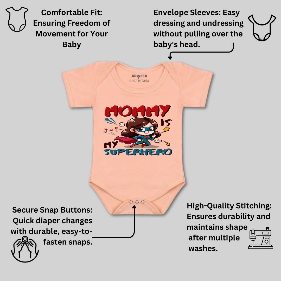 Arvesa Mommy Is My Superhero Design-1505 White 0-3 Months Jumpsuit for Baby Boy & Girl dress .