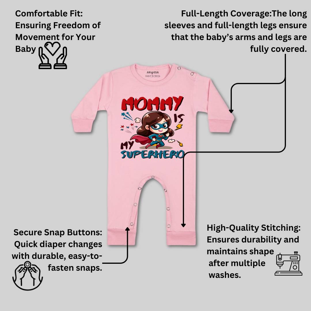 Arvesa Mommy Is My Superhero Design-1505 White 0-3 Months Jumpsuit for Baby Boy & Girl dress .