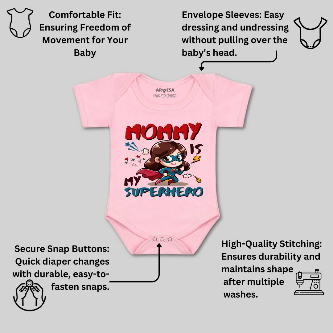Arvesa Mommy Is My Superhero Design-1505 White 0-3 Months Jumpsuit for Baby Boy & Girl dress .
