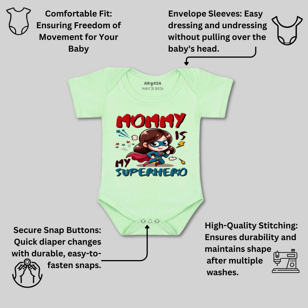 Arvesa Mommy Is My Superhero Design-1505 White 0-3 Months Jumpsuit for Baby Boy & Girl dress .