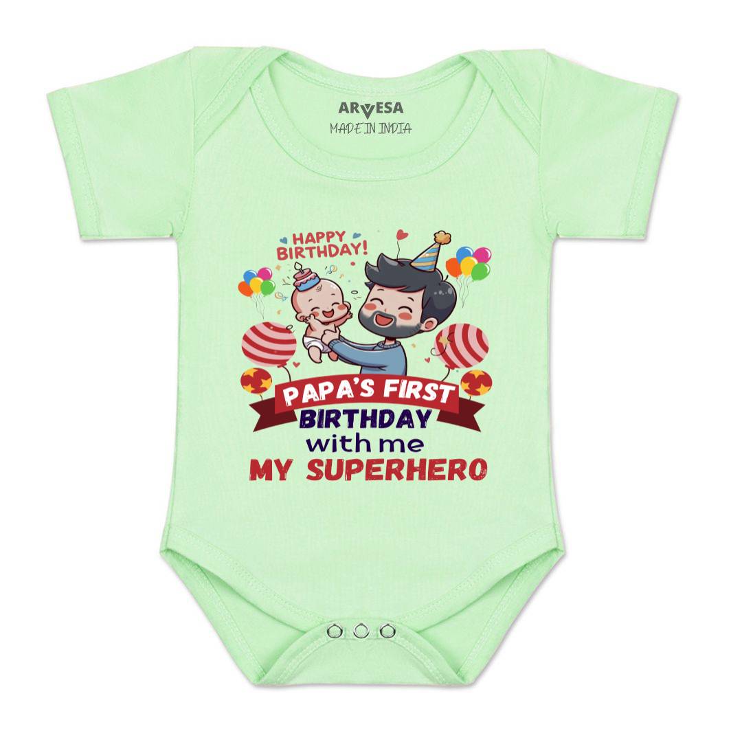 Arvesa Papa First Birthday With Me Design-1603 White 0-3 Months Jumpsuit for Baby Boy & Girl dress .