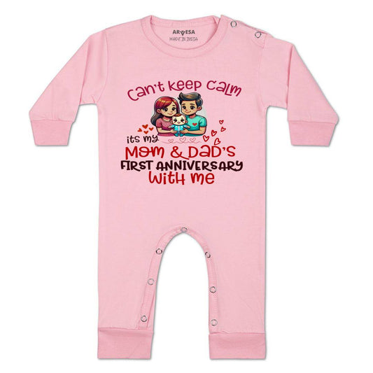 Arvesa First Anniversary With Mom And Dad Design-1604 White 0-3 Months Jumpsuit Baby Boy & Girl dress .
