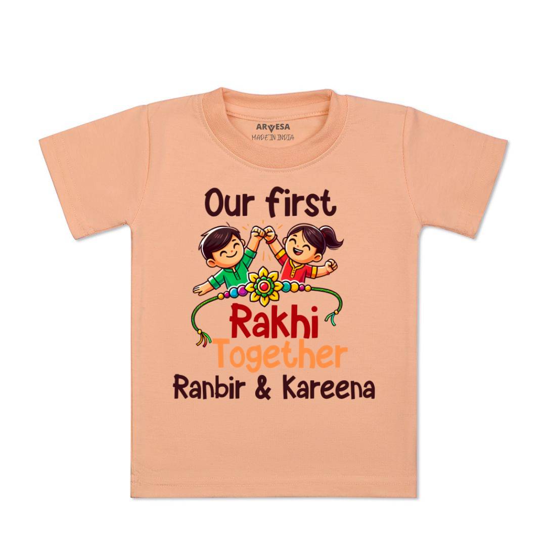 My First Rakhi Baby Boy Girl Dress Tshirt Peach 6-12 Months