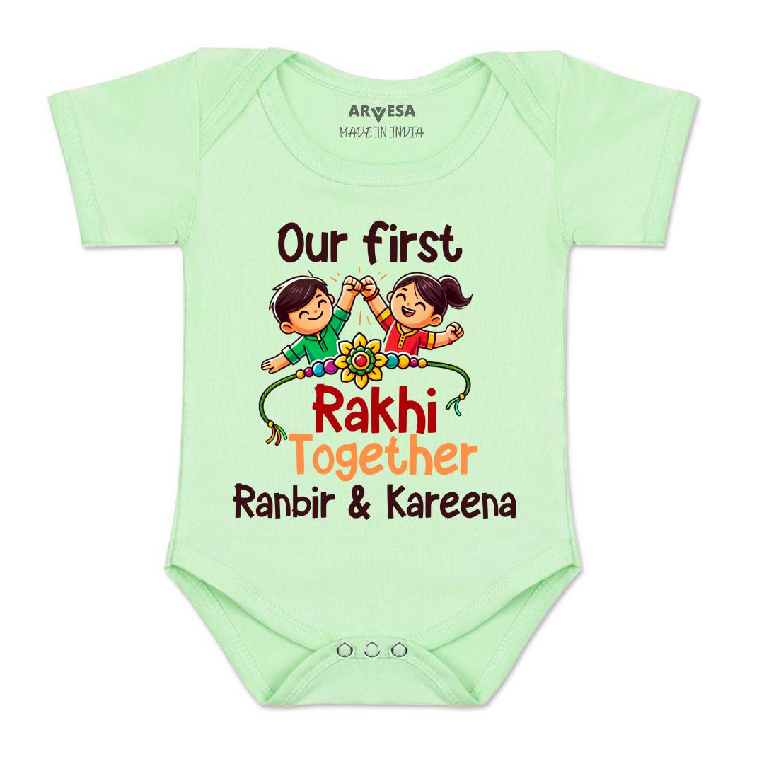 My First Rakhi Baby Boy Girl Dress Romper Green 0-3 Months