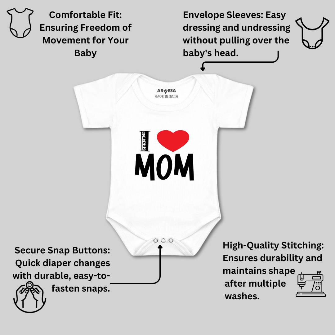 Arvesa I Love Mom Design-178 White 0-3 Months Jumpsuit for Baby Boy & Girl dress .