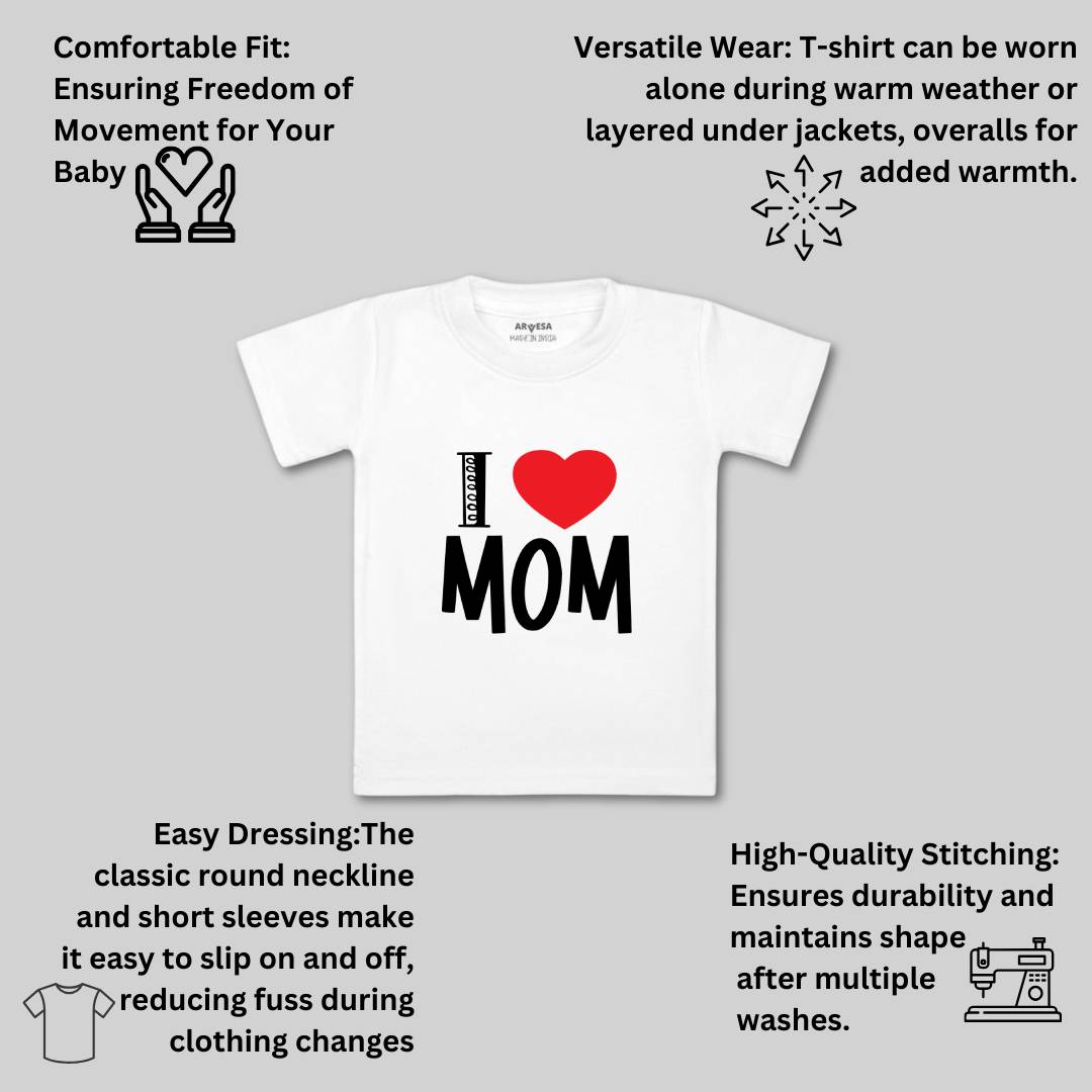 Arvesa I Love Mom Design-178 White 0-3 Months Jumpsuit for Baby Boy & Girl dress .